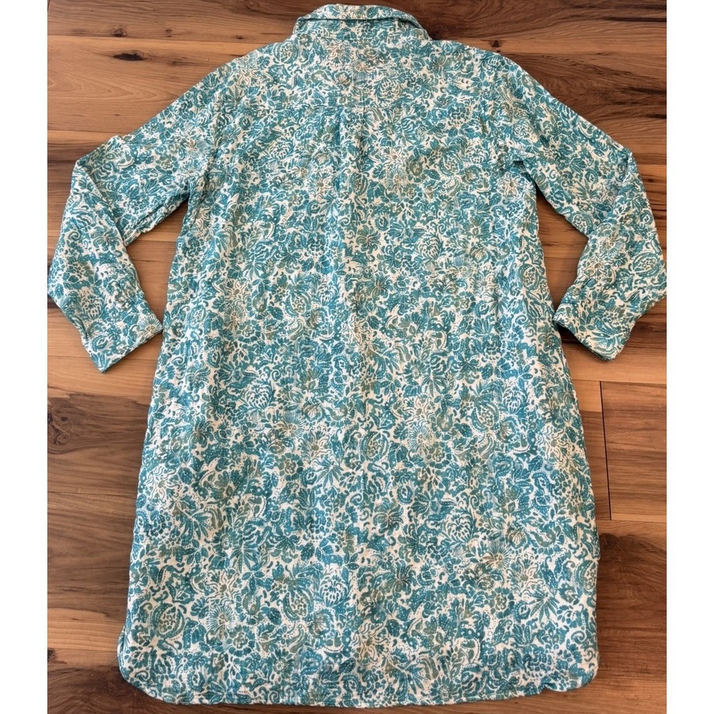 RipSkirt Cotton Shirt Dress Cover Up Teal White Floral Print Pockets Large - Picture 9 of 11